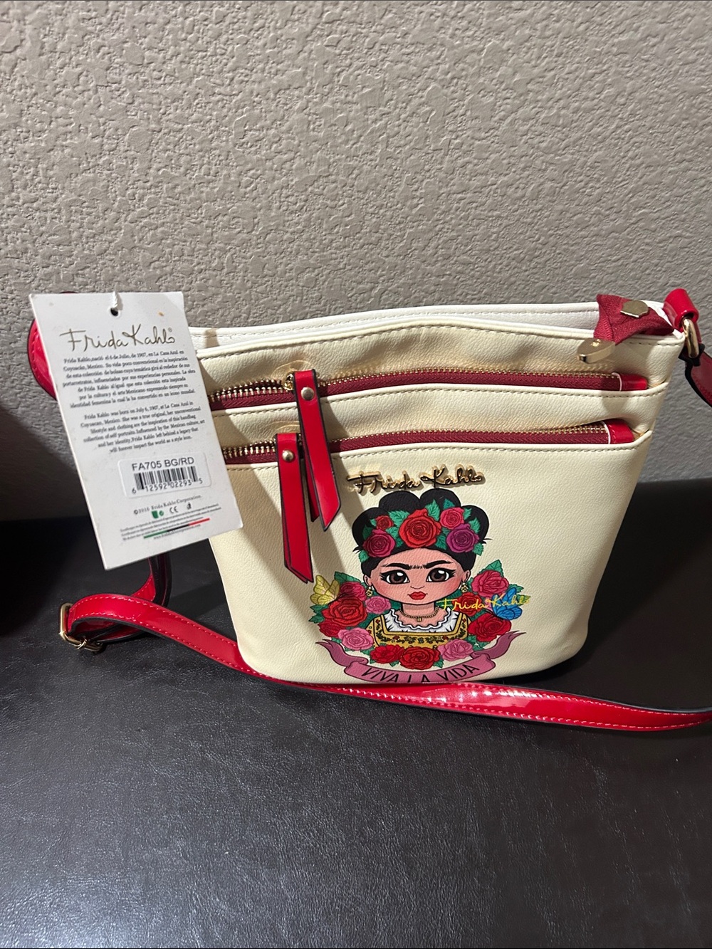 Cream and Red Crossbody Bag by